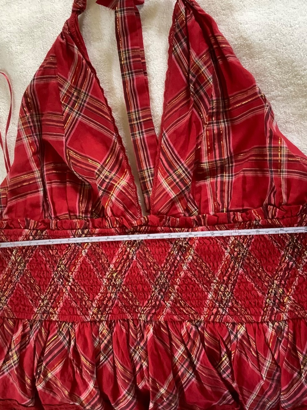 Loveshackfancy Deanna Tartan Halter Mini Dress Red SZ XXL - Picture 9 of 13